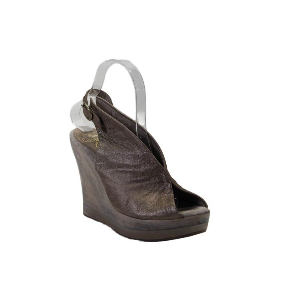 Callen Cordero Womens Metallic Peep Toe Slingback Wedge Heels Brown Size 8